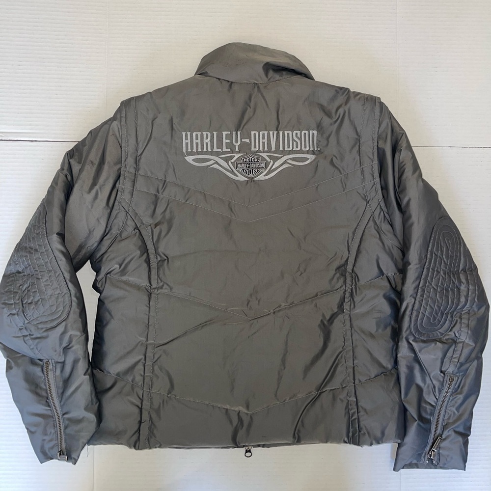 Harley Davidson Puffer Grey Coat/Vest Removable Sleeves Womens‎ Sz Med Poly Coat